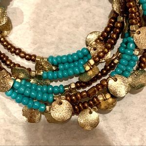 3 for $20 Turquoise and gold beaded wire bracelet